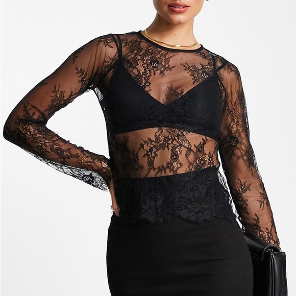 Lace Sheer Long Sleeve Top - Picture 3 of 5